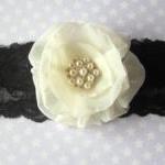 Bridal Garter - Black Lace & Ivory..
