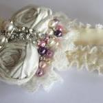 Ivory Garter Set / Bridal Garter - Luxury Rosebud..