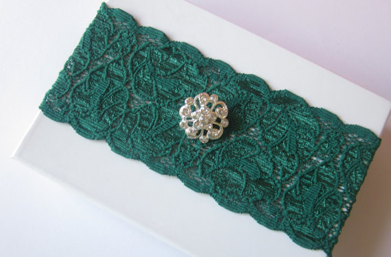 Simply Chic Bridal Garter - Green - Last Piece Of This Lace - Special 40% Off