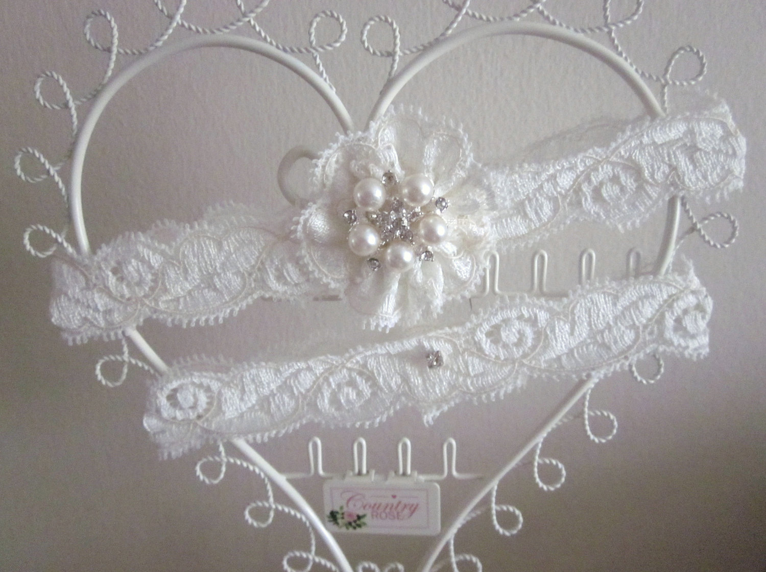 thumbnail image 2 of White Garter Set, Wedding Garter, Bridal Garter, Keepsake Garter, Toss 2 of 11